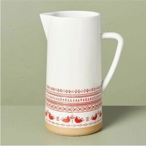 67oz Nordic Christmas Fair Isle Stoneware
Beverage Pitcher Cream/Red